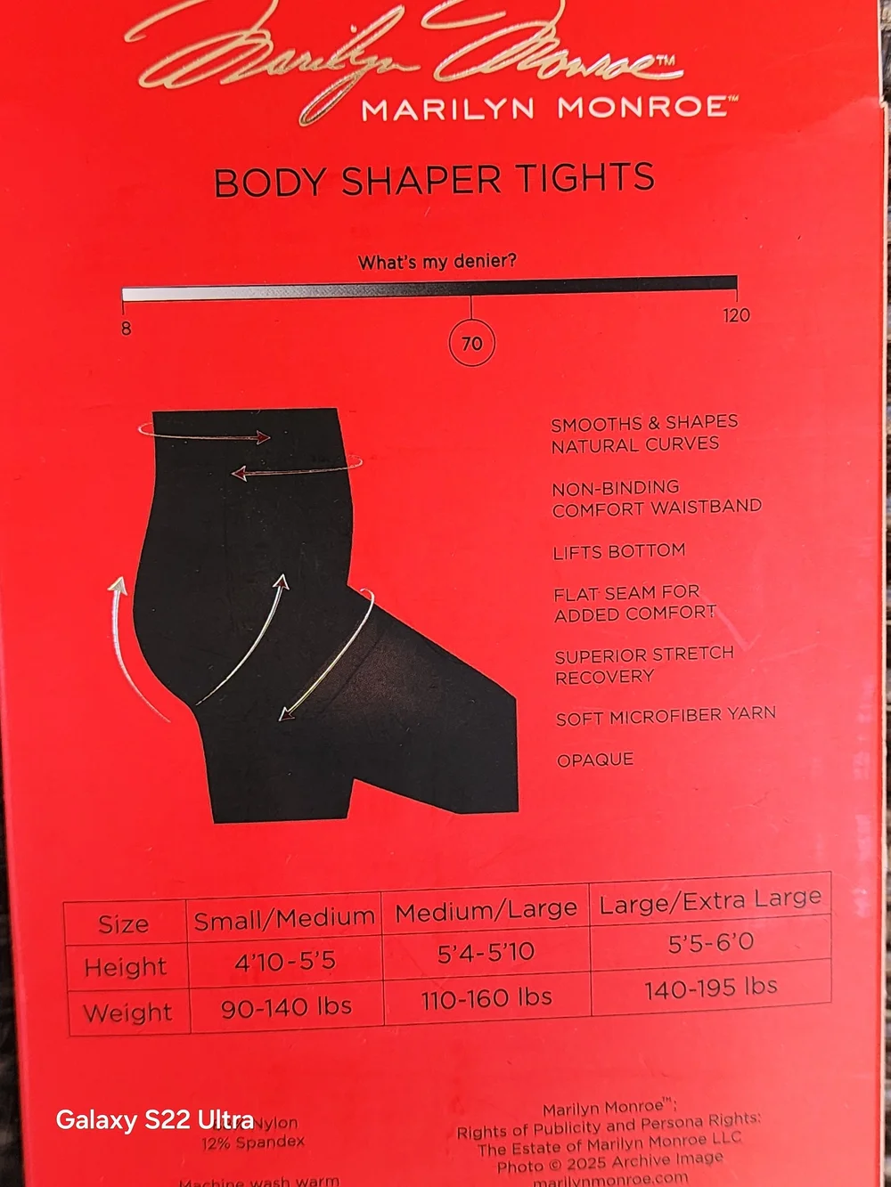 Marilyn Monroe Women's Black Shaping Tights Size M/L